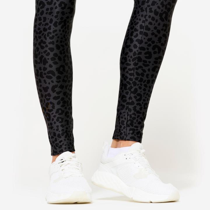 Image du produit Domyos Legging de fitness taille haute femme, imprimé léopard gris foncé (W26/L30)