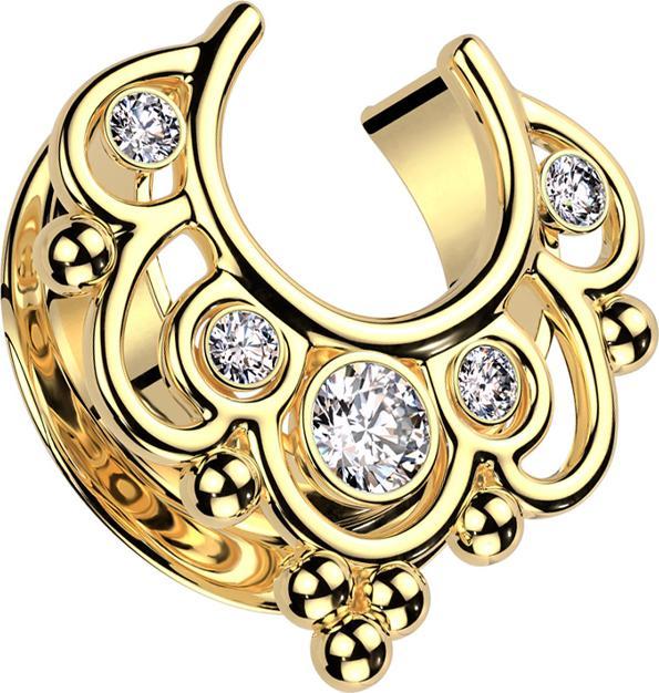 Produktbild Star Piercing Sattel vergoldet Blumen mit Kristallen silber (Chirurgenstahl 316L)