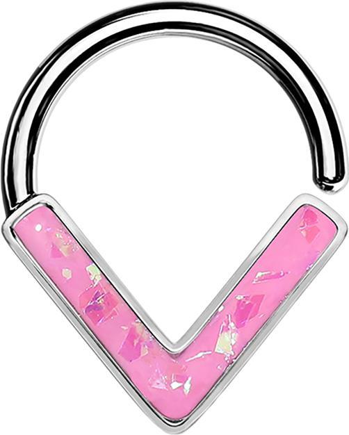 Produktbild Star Piercing Micro Piercing Ring silber Winkel mit Opal pink (Chirurgenstahl 316L, ohne Messing)