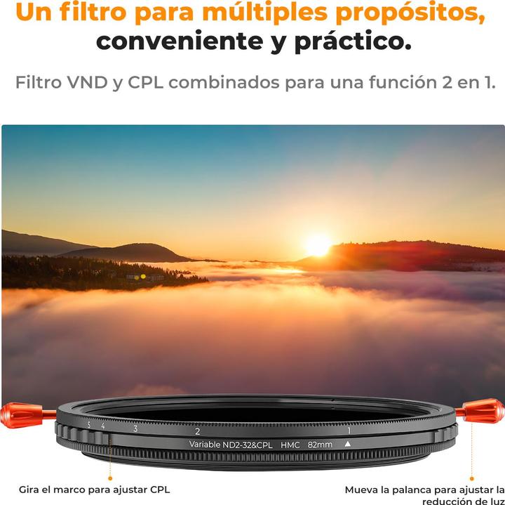 Actual product image K&F Concept 52MM 2 in 1 CPL+Variable ND2ND32 Lens Filter 18Layers Blue Coated, without Black Cross (C Series)