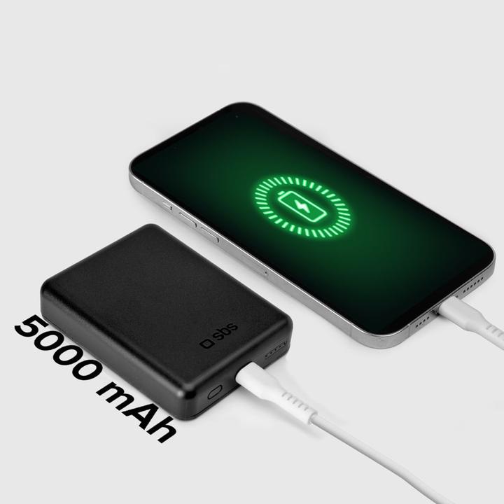 Produktbild SBS Powerbank 5.000 mAh USB-C/MagSafe 10 W schwarz (5000 mAh, 10 W, 5 Wh)