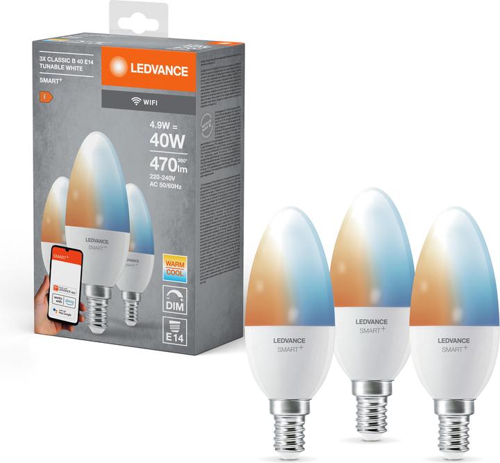 Actual product image Ledvance Smart+ Wifi Candle (E14, 4.90 W, 470 lm, 3 x, F)