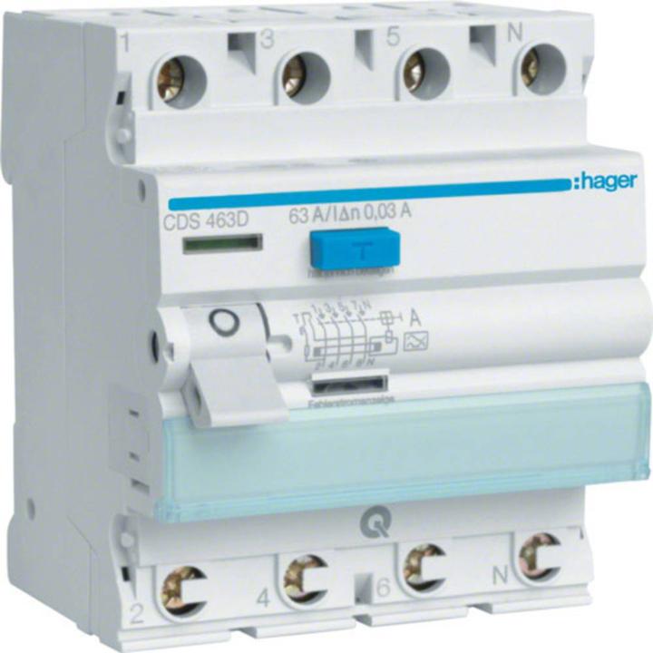 Actual product image Hager RCCB 4pin 63A/30mA 6kA QC