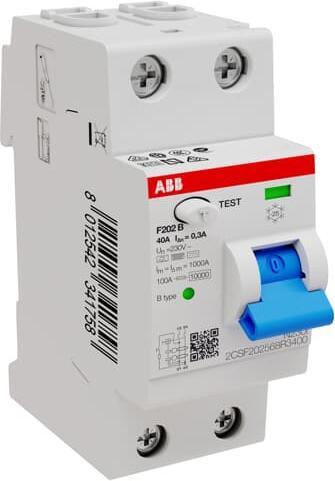 Actual product image ABB F202B-40/0.3-2TE RCD circuit breaker typeB 2P 40A 300mA 3kA 2TE