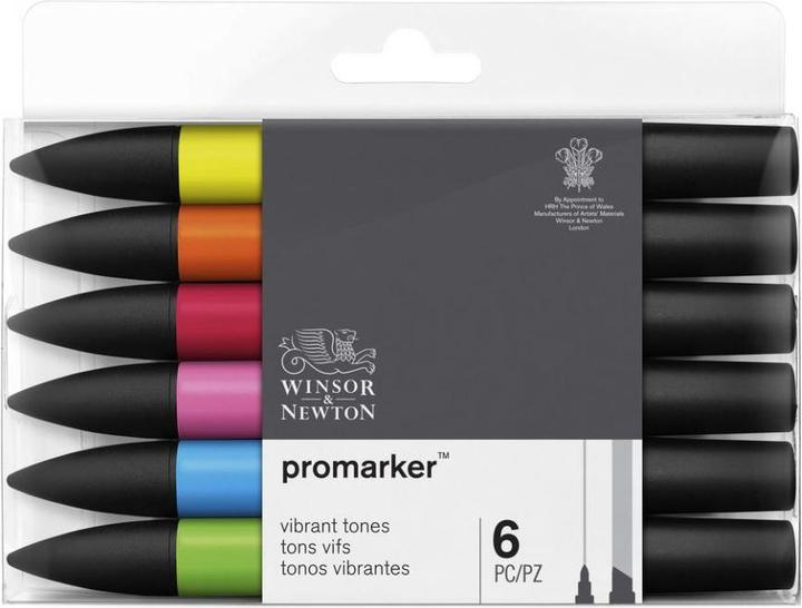 Image du produit Winsor & Newton 0290110 ProMarker, Marqueur de mise en page professionnel - 2 pointes, fine et large pour Zeic (Noir, 2 mm, 6 x)