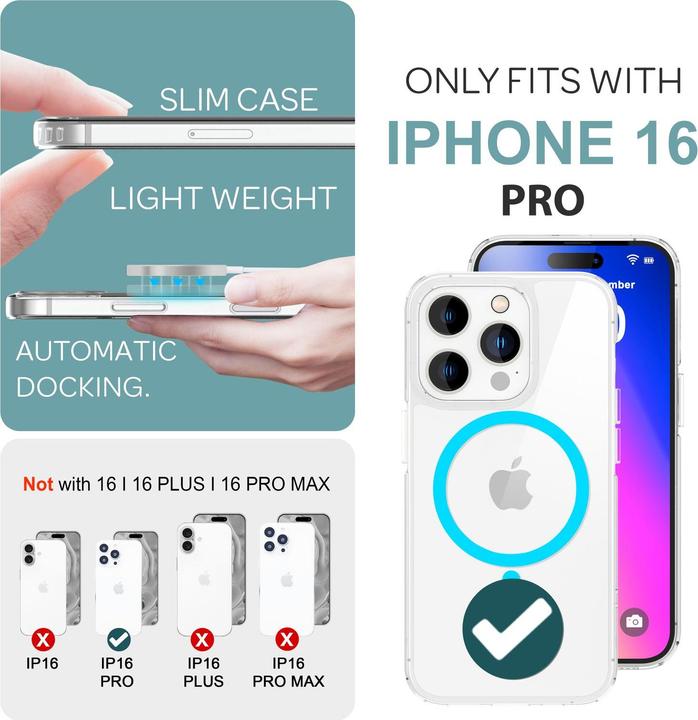 Immagine prodotto Nalia Custodia rigida trasparente, l'anello MagSafe si illumina al buio (Apple iPhone 16 Pro)