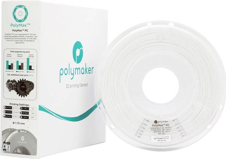 Actual product image Polymaker PC02002 Polymax Tough Filament PC (Polycarbonate) high stiffness, hit (Carbon, 1.75 mm, 750 g, White)