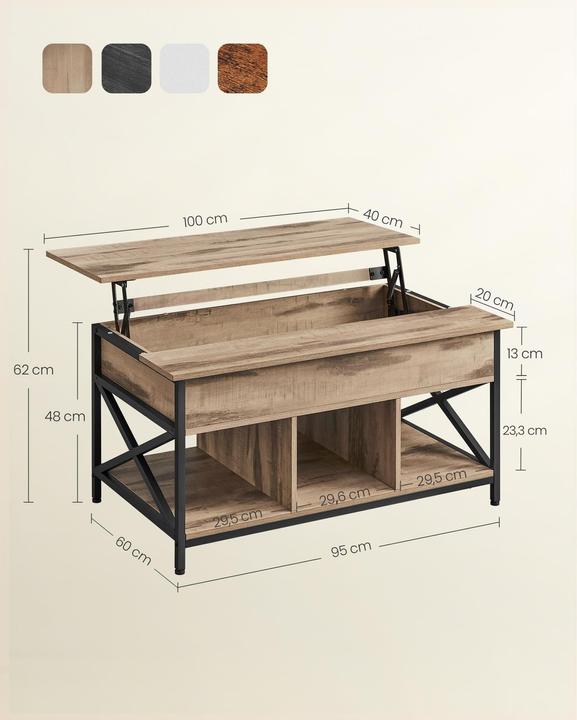 Actual product image Vasagle Couchtisch hellbraun 95,0 x 60,0 x 48,0 / 62,0 cm