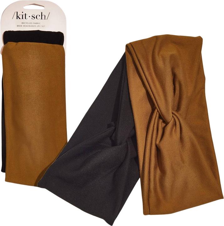 Produktbild Kitsch Breite Stirnbänder aus recyceltem Stoff 2er Set - Schwarz Kamelbraun