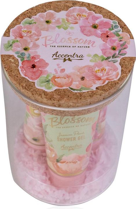 Produktbild Accentra Badeset BLOSSOM in Glas mit Korkdeckel (Haarpflege set)