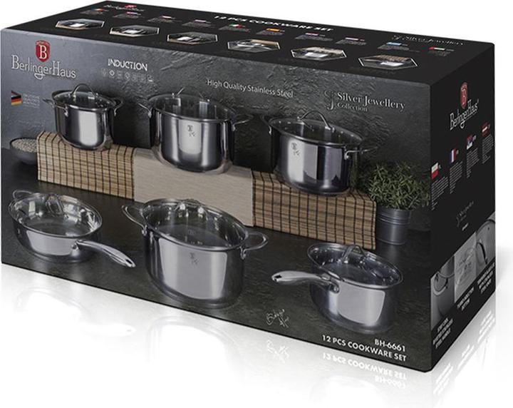Actual product image BerlingerHaus BH6661 12 pcs cookware set Silver Jewellery Collection stainless (Pan set + pot set, Aluminium)