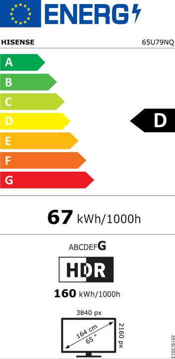 Etichetta energetica Hisense TV 65U79NQ Smart TV 65 Pollici 4K (65", Mini-LED, 4K)