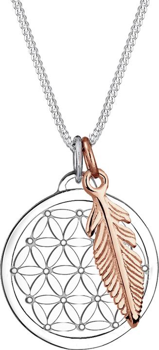 Elli mit Lebensblume Feder Anhänger Bi-Color Silber (Sterling Silber, 45 cm)
