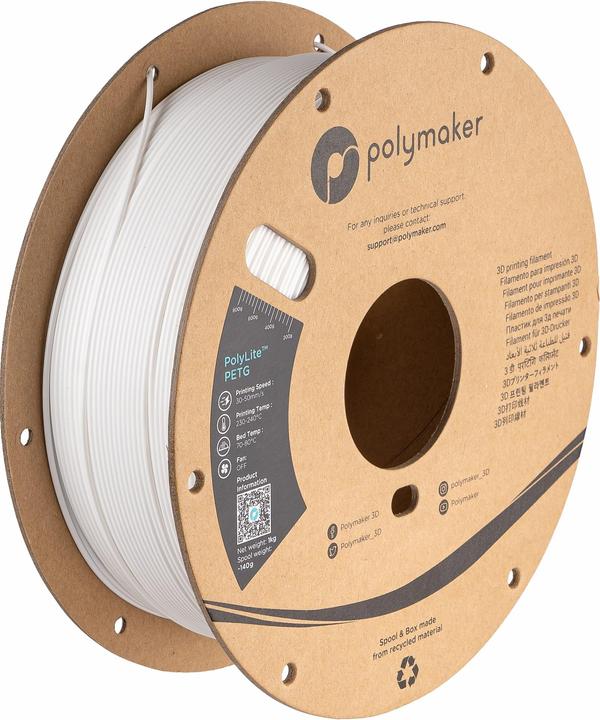 Produktbild Polymaker PolyLite PETG V2 - White - 1.75mm (PETG, 1.75 mm, 1000 g, Weiss)
