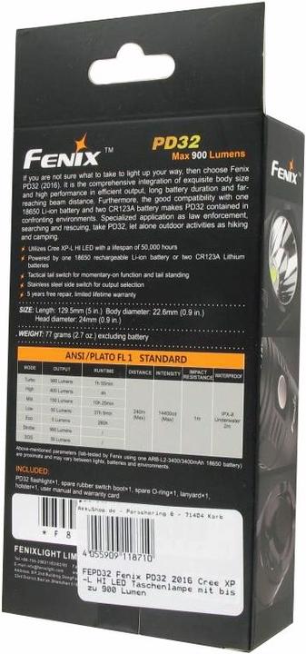 Produktbild Fenix Taschenlampe PD32 2016 Cree XP-L HI LED Taschenlampe mit bis zu (12.95 cm, 1200 lm)