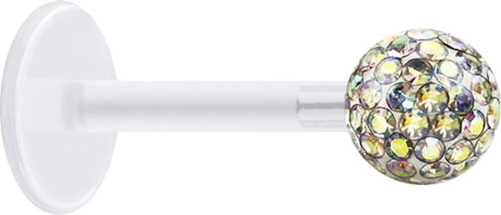 Produktbild Star Piercing Micro Labret transparent mit Kristallkugel multicolor und Epoxy Schutzschicht (ohne Messing, Chirurgenstahl 316L, Bioflex)