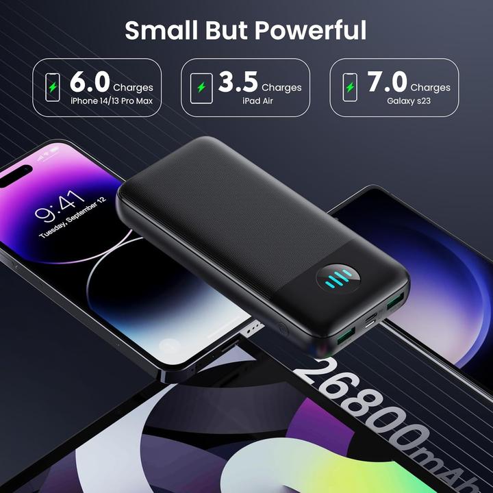 Immagine prodotto QTshine Powerbank, 3 Ausgänge, Schnellladegerät (26800 mAh, 15 W)