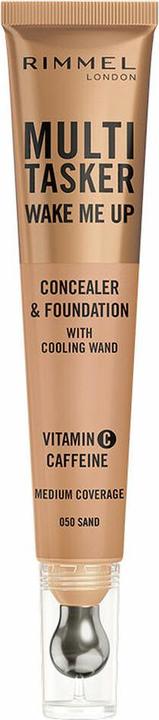 Rimmel London Multi-Tasker Wake Me Up Foundation & Concealer 050 Sand Aufhellung dunkler Augenringe Metallic Cool (50 Sand)