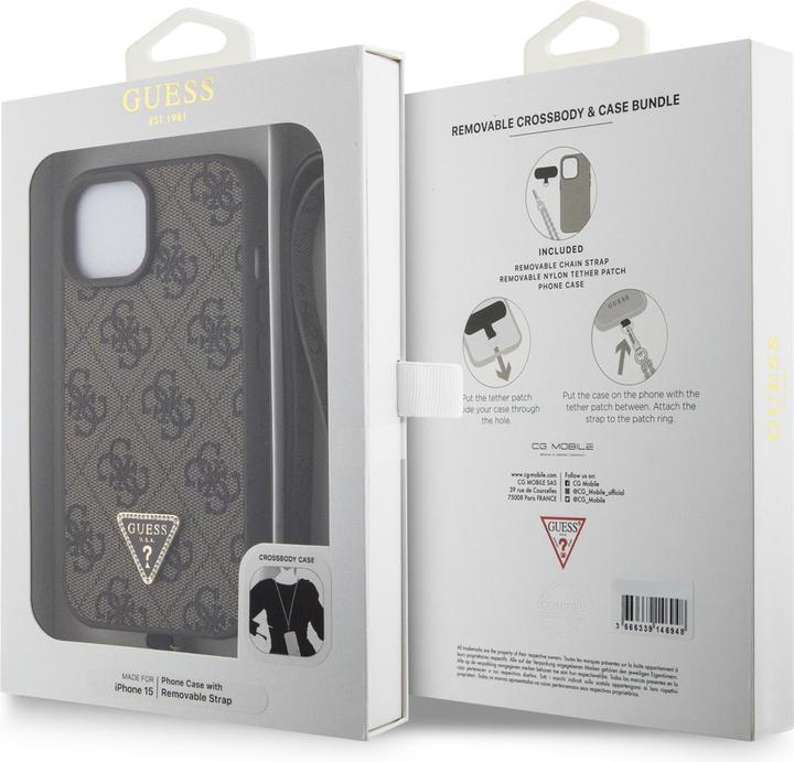 Actual product image Guess PU Leather Metal Logo Rhinestone Crossbody Case for Apple iPhone 15 - brown (Apple iPhone 14, Apple iPhone 15, Apple iPhone 13)