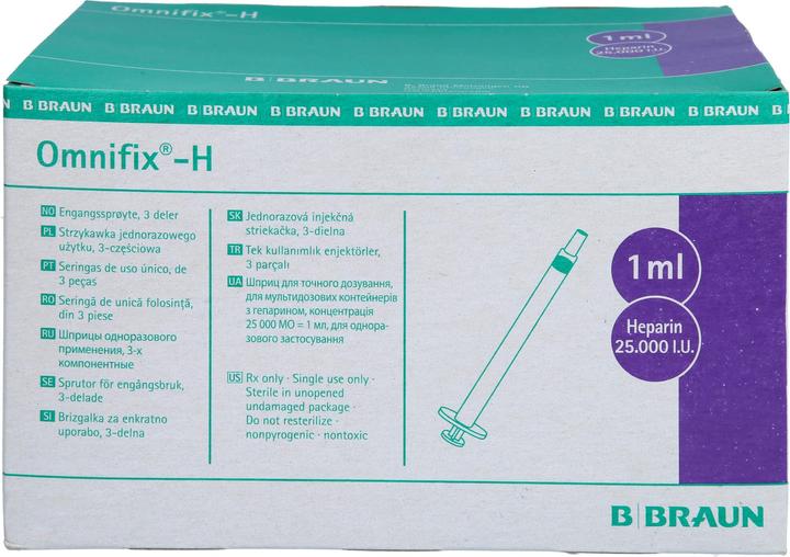 Actual product image B.Braun OMNIFIX heparin syringe 25 IU 1ml latexfr 100 pcs