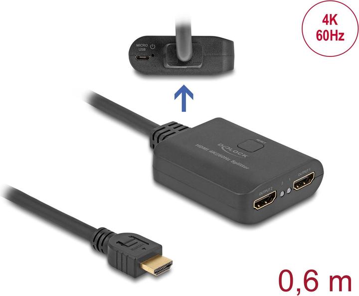 Image du produit Delock Splitter HDMI 1 x HDMI in vers 2 x
