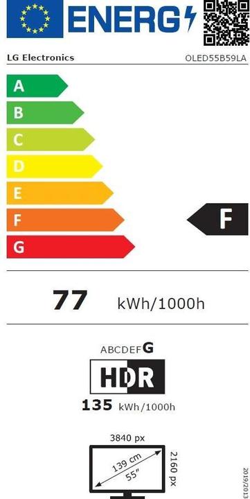 Label énergétique LG OLED55B59LA (55", B5, OLED, 4K, 2025)