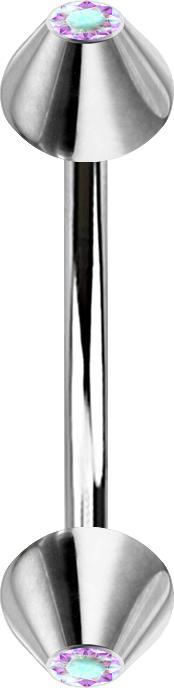 Star Piercing Micro Banane silber mit zwei Cones Kristall multicolor (ohne Messing, Chirurgenstahl 316L)
