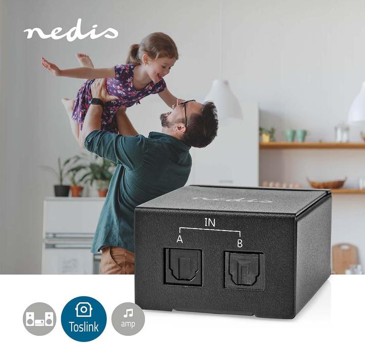 Produktbild Nedis Digital-Audio-Switch | 2-Weg | Anschlüsse – Eingang: DC Power / 2x TosLink | Anschlüsse – Ausg