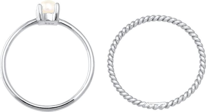 Actual product image Elli PREMIUM Ring Ring Set Pearl Twisted 925 Silver (58, 925 Silver)