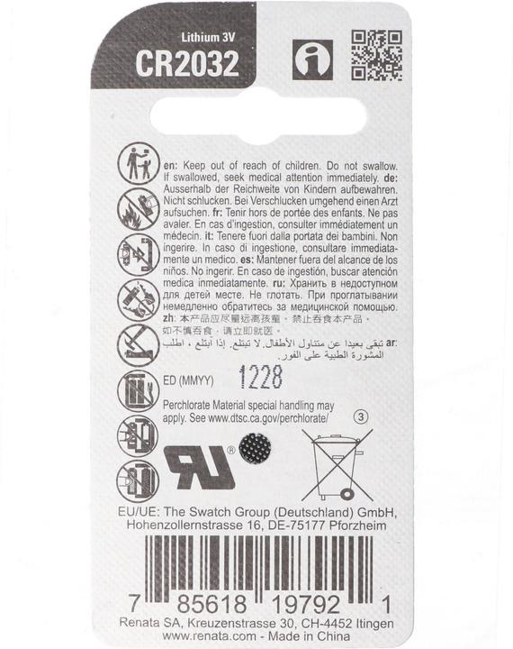 Image du produit Renata CR2032 Pile au lithium, pile au lithium CR2032, 3V (1 pcs, 225 mAh)