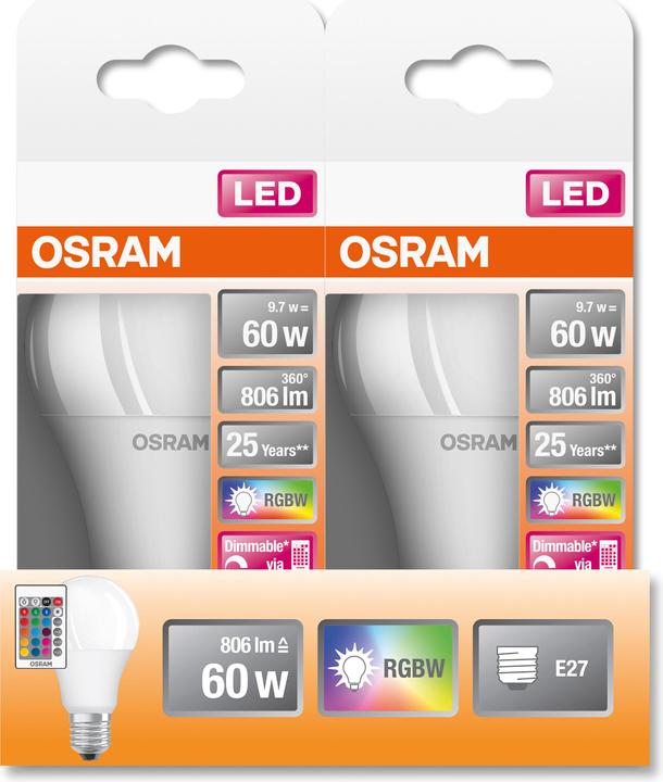 Image du produit Osram Lampes Led Retrofit Rgbw avec télécommande (E27, 60 W, 806 lm, 1 x, G)
