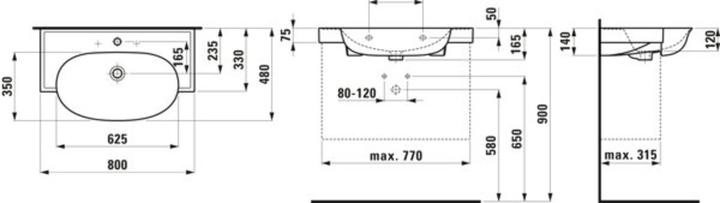 Actual product image Laufen The New Classic washbasin, undermount, with overflow, without tap hole, 800x480mm, H813855 (800 mm, 800 mm)