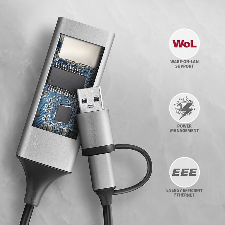Productafbeelding Axagon ADE-TXCA, USB-C + USB-A 3.2 Gen 1 - Gigabit Ethernet s????ov?? karta, Asix AX88179, automatisch (USB-C, USB, RJ45/LAN (1x))