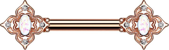Produktbild Star Piercing Barbell rosegold Blumenquadrat filigran mit Opal weiss (Chirurgenstahl 316L, Messing)