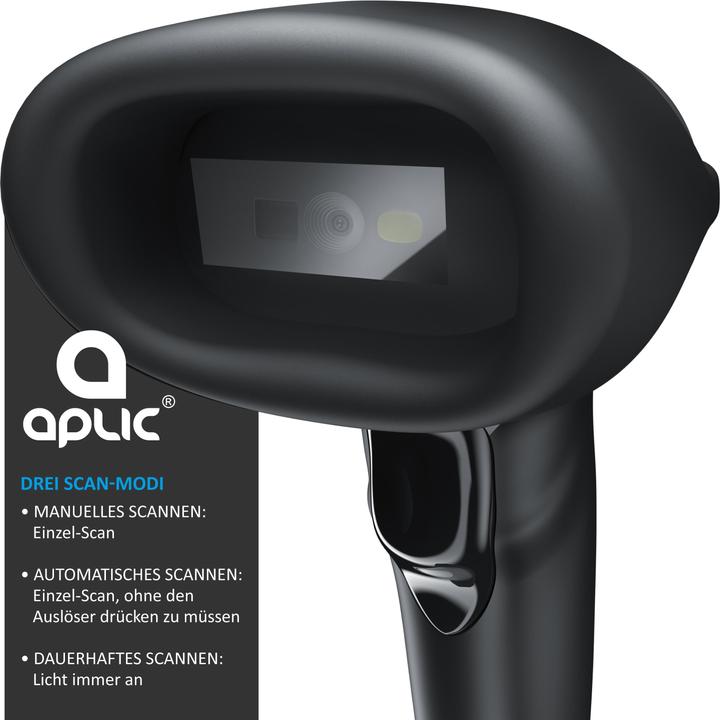 Produktbild Aplic Wireless Barcode Scanner, Handscanner 2.4 GHz 1D 2D, 2000 mAh, Barcodescanner inkl. Standfuss (1D-Barcodes, 2D-Barcodes)