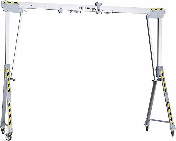 Planeta RAPK aluminium gantry crane, overall height 2477 - 3877 mm, width 7000 mm.