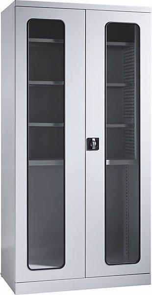 Image du produit MBA-System Armoire de ménage JUMBO, portes vitrées / 2 boîtes de stockage, gris clair. (45 cm, 112 cm)
