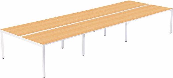 Produktbild Paperflow 6er-Teamschreibtisch, Breite 1400 / 4200 mm, Tiefe 800 / 1660 mm, weiss / Buche