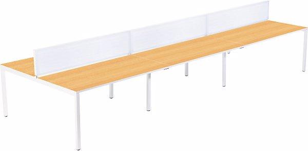 Produktbild Paperflow 6er-Teamschreibtisch, Breite 1400 / 4200 mm, Tiefe 800 / 1660 mm, weiss / Buche