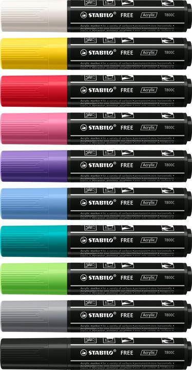 Image du produit STABILO Marqueurs acryliques - FREE Acrylic - T800C pointe biseautée 4-10mm - stylo simple - noir (Noir, 10 mm, 1 x)