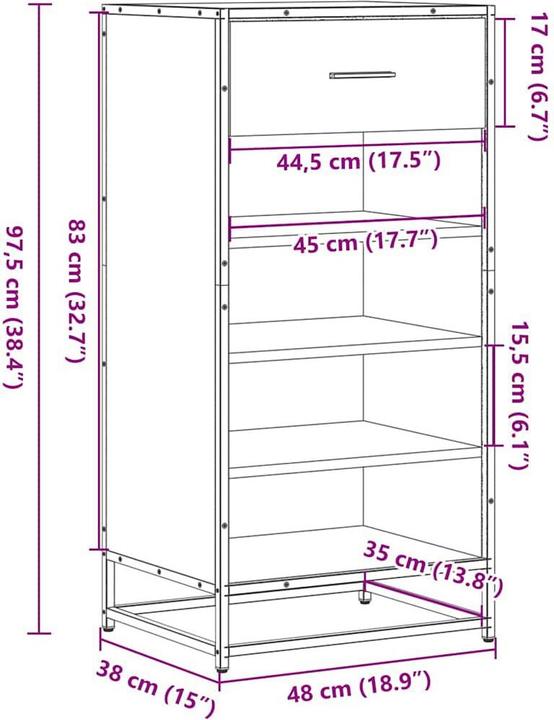 Produktbild VidaXL Schuhregal Grau Sonoma 48x38x97,5 cm Holzwerkstoff