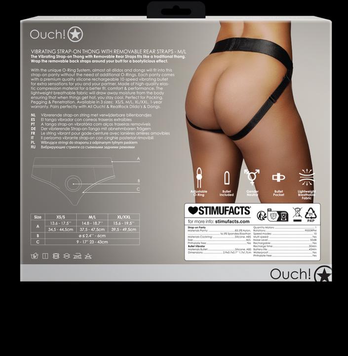 Produktbild Ouch! Vibrating Strap-on Thong with Removable Rear Straps - M/L (M/L)