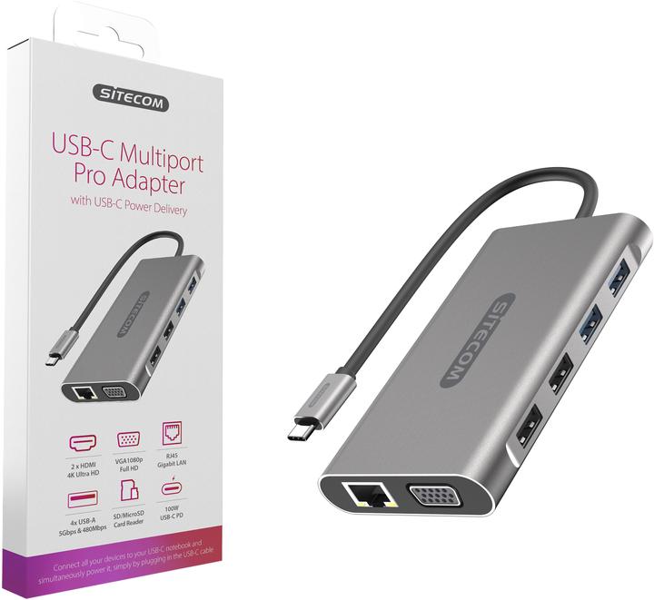 Produktbild Sitecom CN 390 Docking Station (USB-C, 9 Ports)
