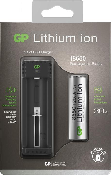 Immagine prodotto GP Batteries L111 (1 pz., 18650, 2600 mAh, Batteria + Caricabatterie)