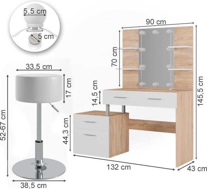 Immagine prodotto Vicco Maria con sgabello e illuminazione (132 x 43 x 145,5 cm)