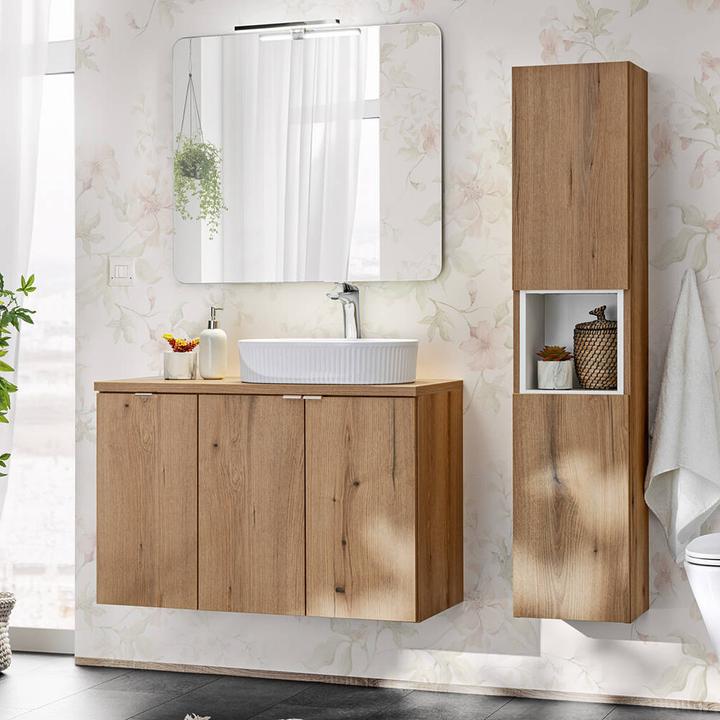 Image du produit En.Casa Armoire haute Newport 140x30x25 cm imitation chêne