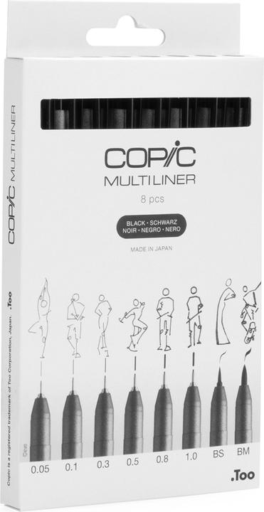 Produktbild Copic Multiliner Set schwarz, 8 Stück (Schwarz, 8 x)