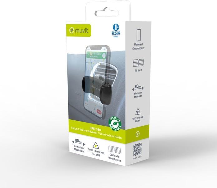 Produktbild Muvit Support Voiture Grip 360 Grille D'Aeration Avec Rotule En Plastique Recycle Pour Mobiles 80mm Max