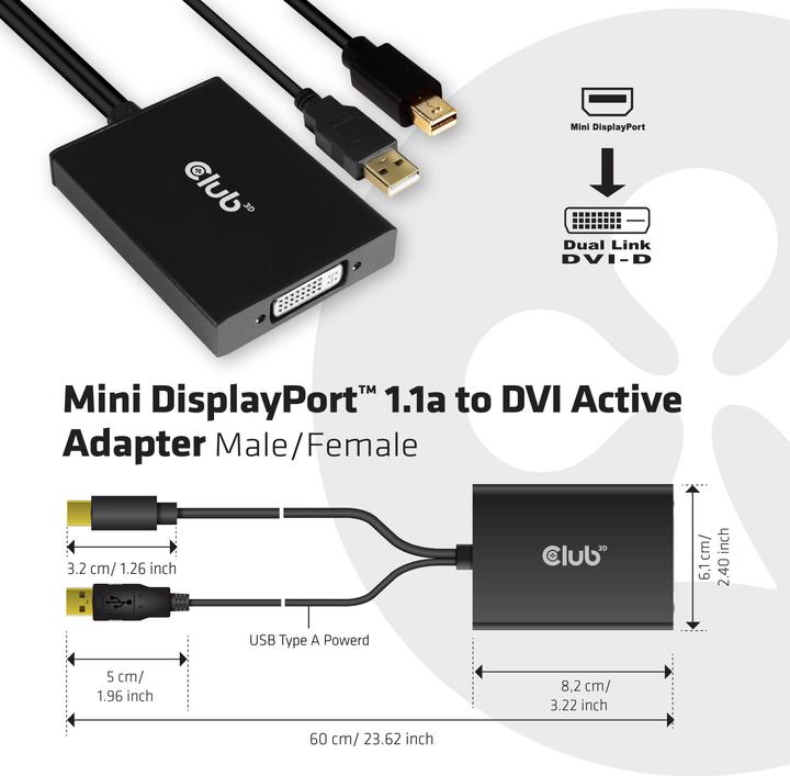 Actual product image Club 3D CAC-1130 (USB-A, Mini DP, 6.10 cm)