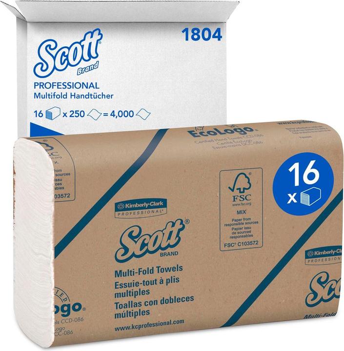 Produktbild Scott Papierhandtücher 1804 Interfold-Falzung 1-lagig 4.000 Tücher (250 x)